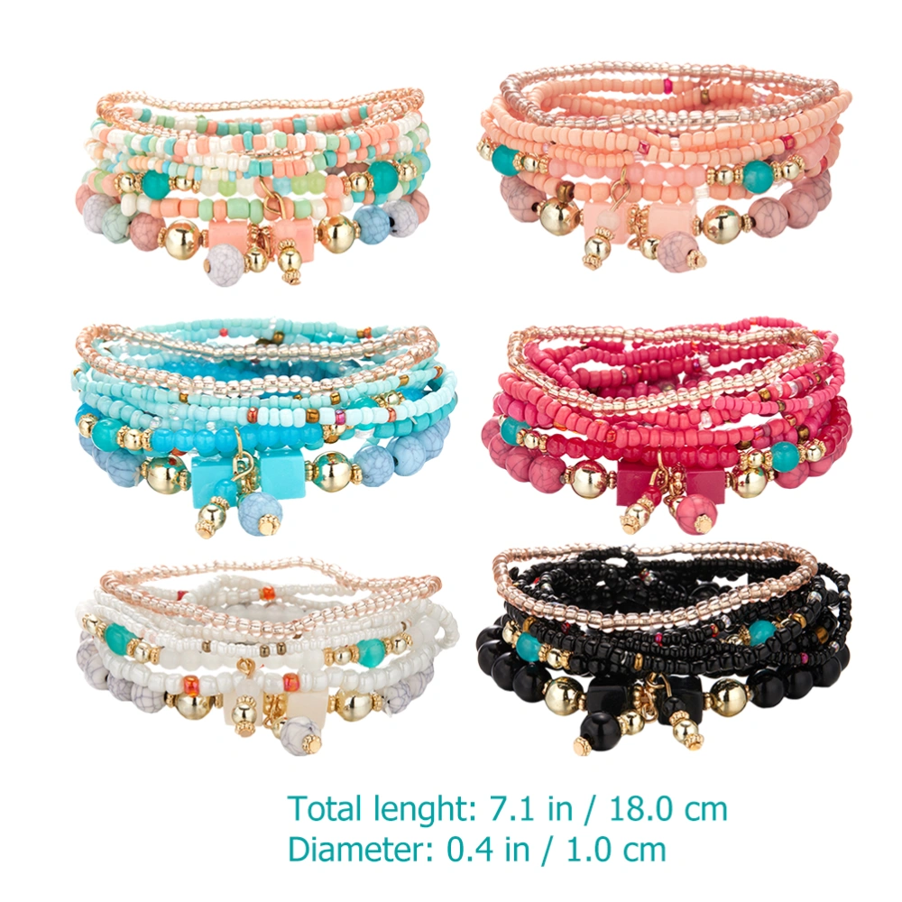 6 Sets Stackable Bead Bracelets Stretch Multilayered Bracelet Women Jewelry Gift