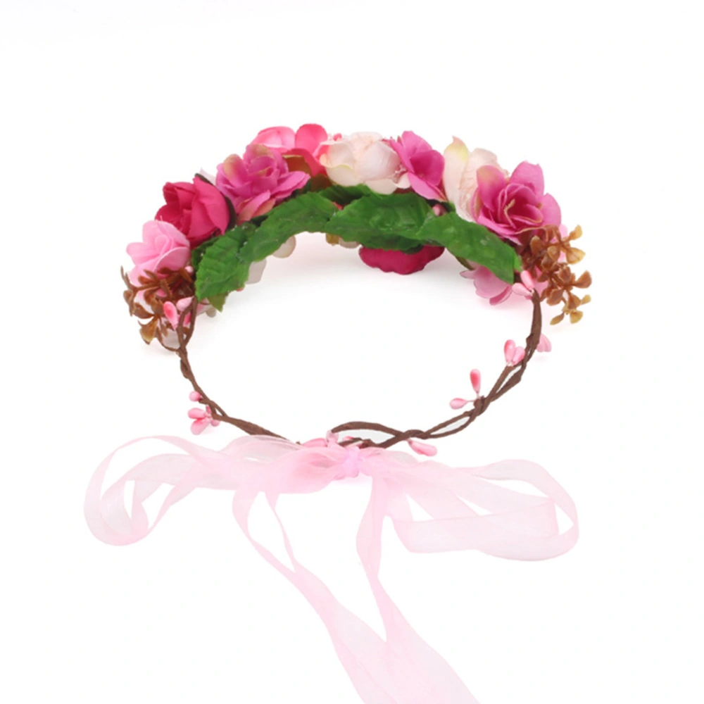 Baby Girl Kids Flowers Floral Wreath Headband Hair Hair Clasp Hair Band Hair Accessories with Ribbon