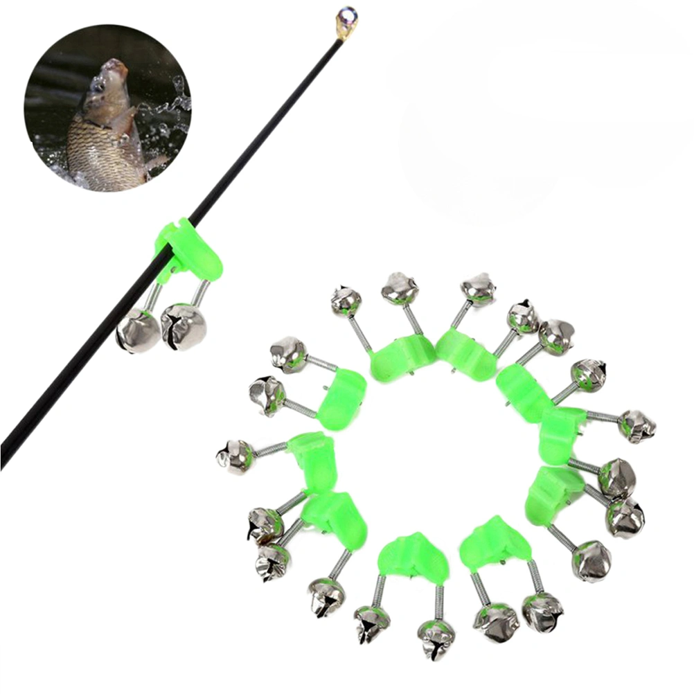 50pcs Fishing Rod Alarm Clip Style Dual Alert Bells Rod Clamp Tip Clip Twin Bells