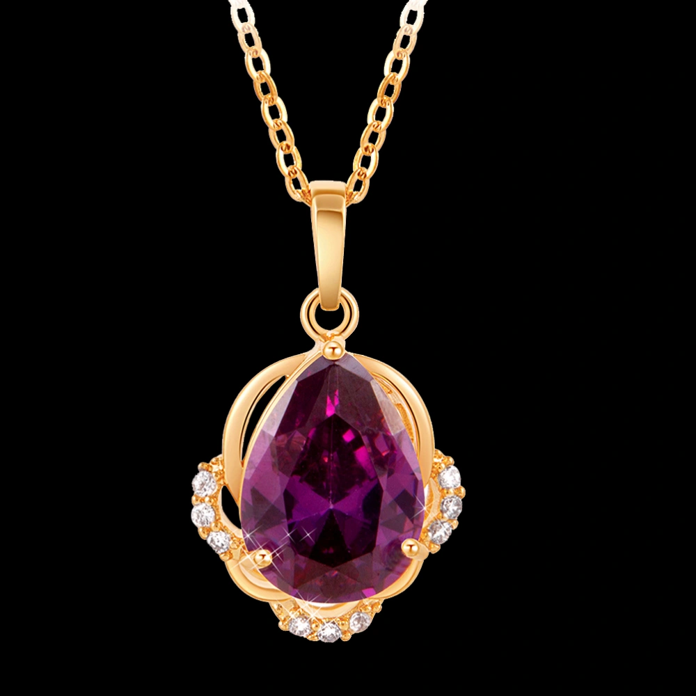 Fashion Chic Big Zircon Necklace Pendant Necklaces Valentine's Day Mother's Day Birthday Gift for Women Girls (Purple)