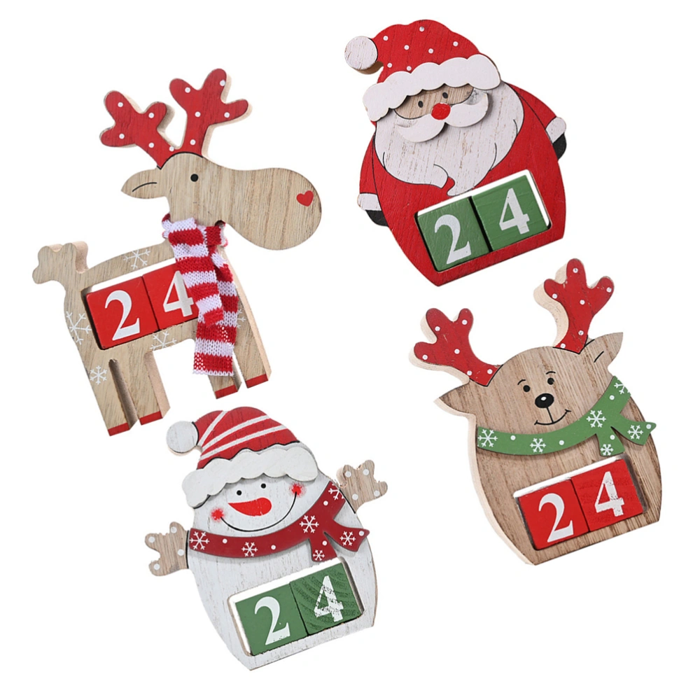 4Pcs Christmas Deer Snowman Santa Wooden Calendar Adorable DIY Block Calendar Decor Desktop Ornament Reusable Perpetual Calendar