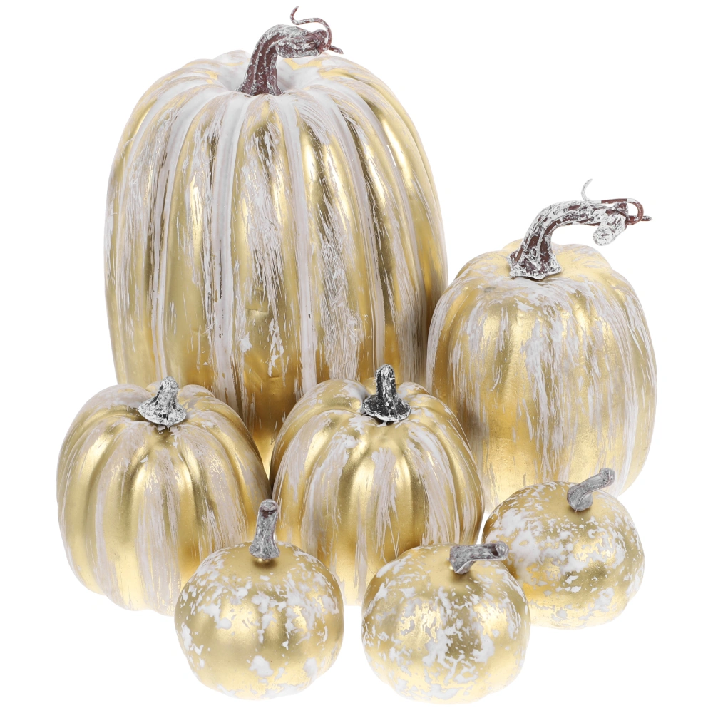 7pcs Artificial Pumpkins Halloween Harvest Foams Pumpkin Ornament Fake Pumpkin Decors