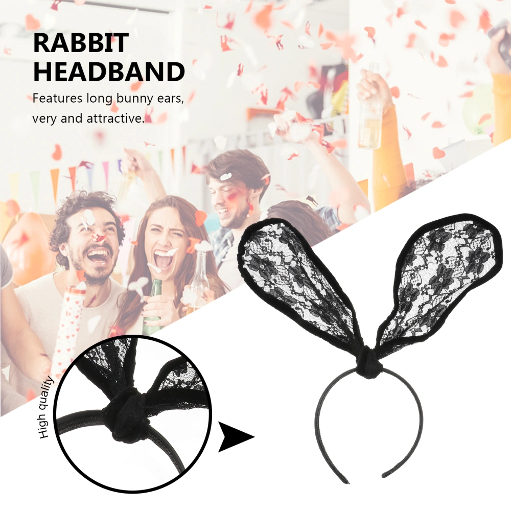 Rabbit Bunny Ears Lace Headband for Masquerade Costume Party (Black)