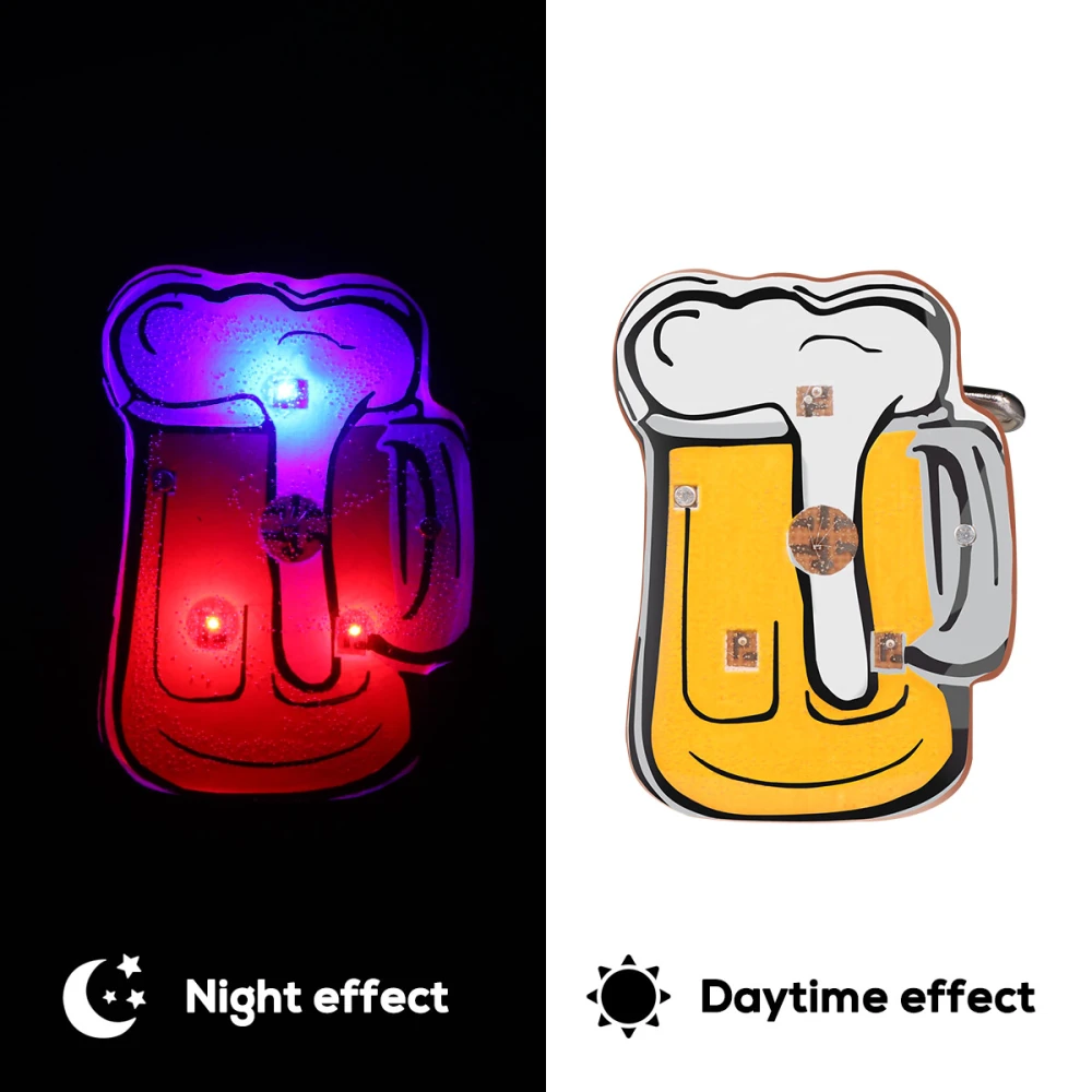 TOYMYTOY 25pcs Cartoon Beer Mug Flashing LED Light Up Badge Brooch Party KTV Bar Favors (Random Color)