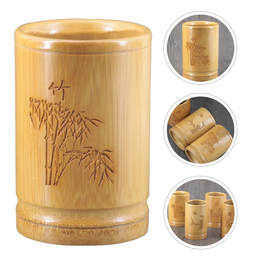 Bamboo Pen Holder Durable Brush Pen Holder Creative Pen Holder for Home Office