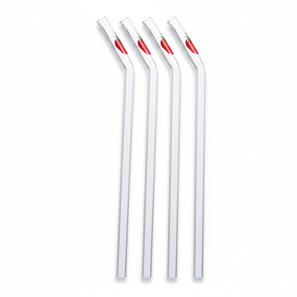 6pcs Transparent Glass Drinking Straw Heat-resisting Straw Bent Straw Pipe