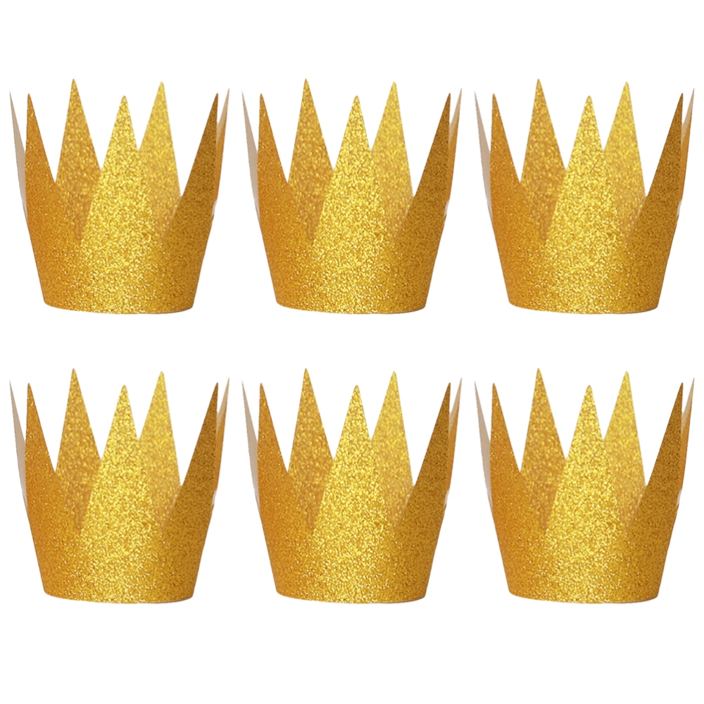 6PCS Glitter Birthday Crown Hats Party Hats Hat Crowns for Kids and Adults Party Decorations (Golden)