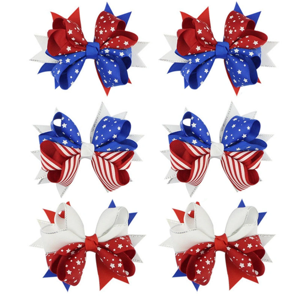 12pcs Independence Day Star Flag Pattern Ribbon Children Hairpin Hair Accessories Bow Hairpin for Girls (Assorted Color)