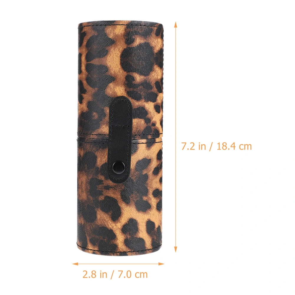 Makeup Brush Storage Bucket with Lid Leopard Pattern Portable Cosmetics Holder