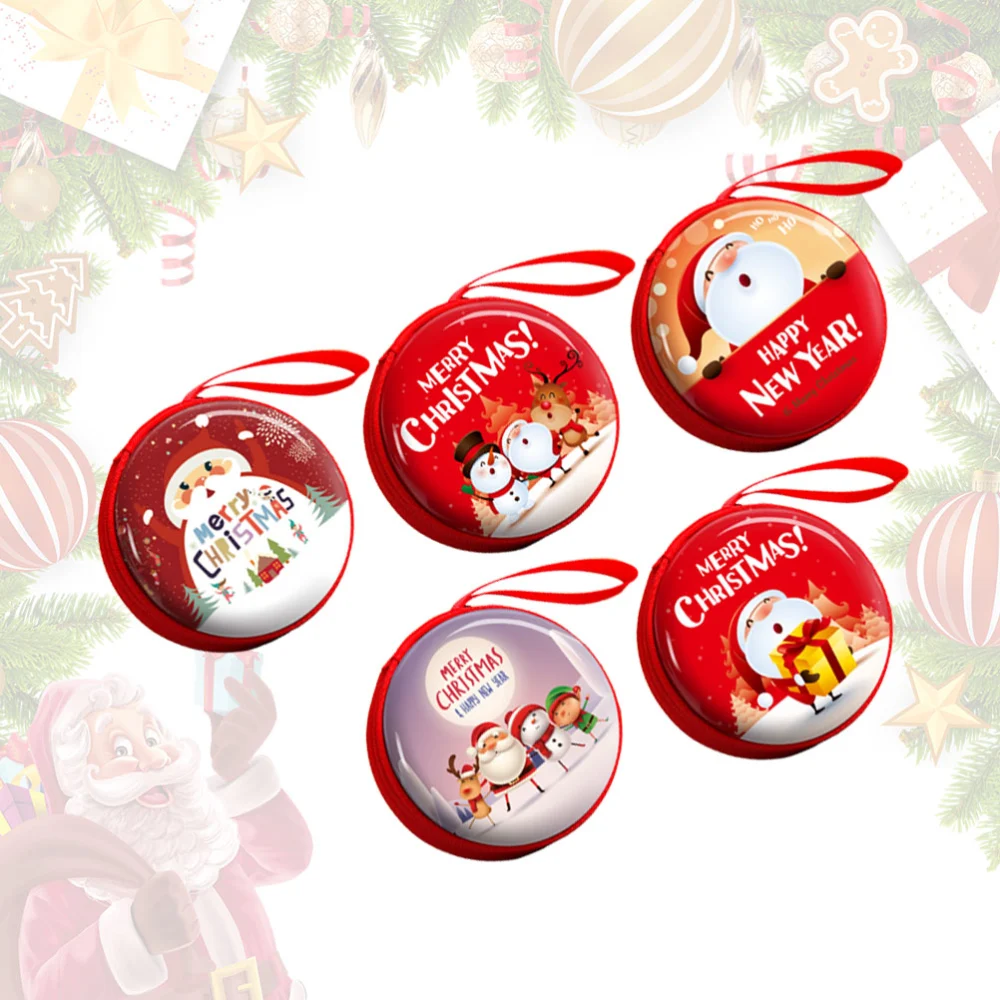 5Pcs Christmas Coin Bags Creative Cartoon Coin Purses Portable Zipper Change Purses Storage Bags Xmas Favor (Mixed Style)