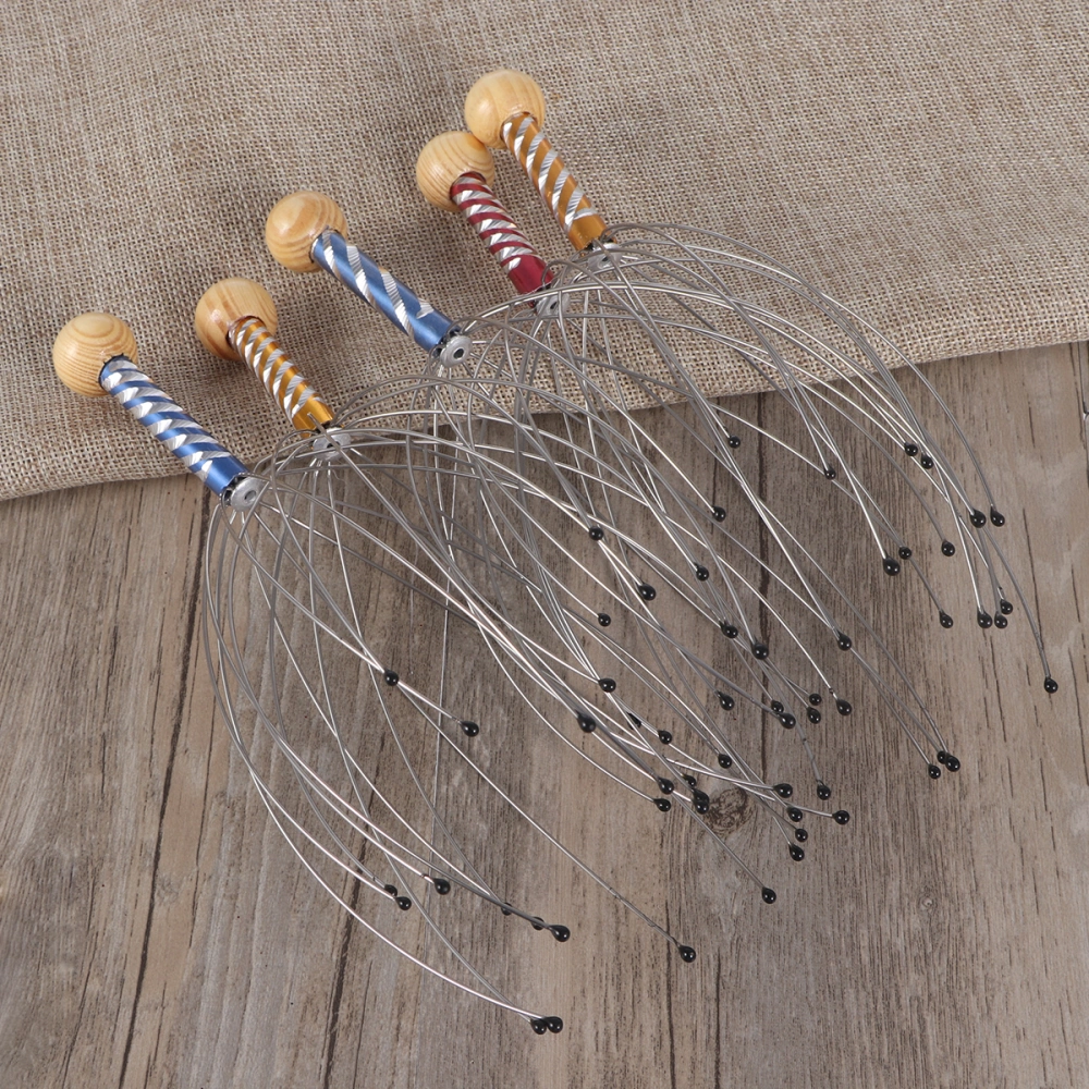 5pcs Hand Held Scalp Massager Therapeutic Head Scratcher Steel Wire Head Massager with Wooden Handle for Home Spa Relief and Relaxation