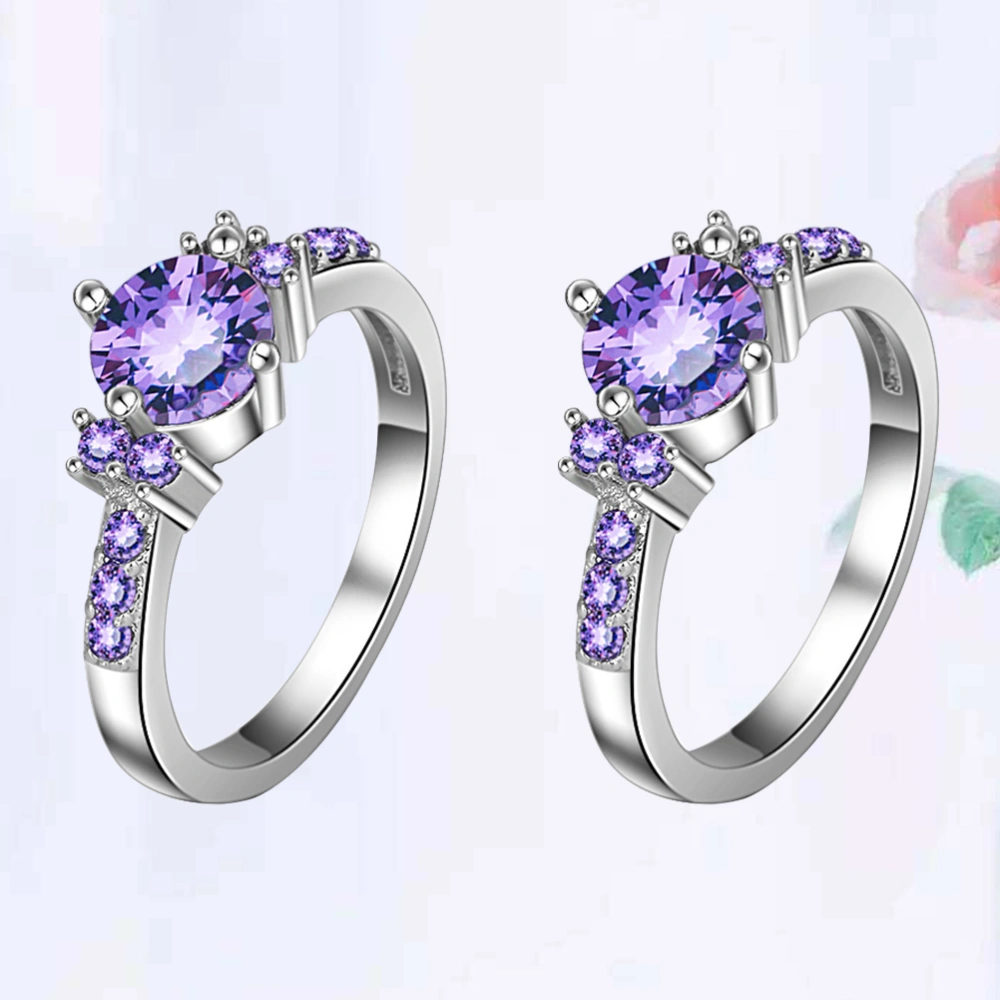 2pcs Purple Jewel Ring Silver Women Ring Fashion Finger Ring Purple Jewel Finger Ring (Number 8)