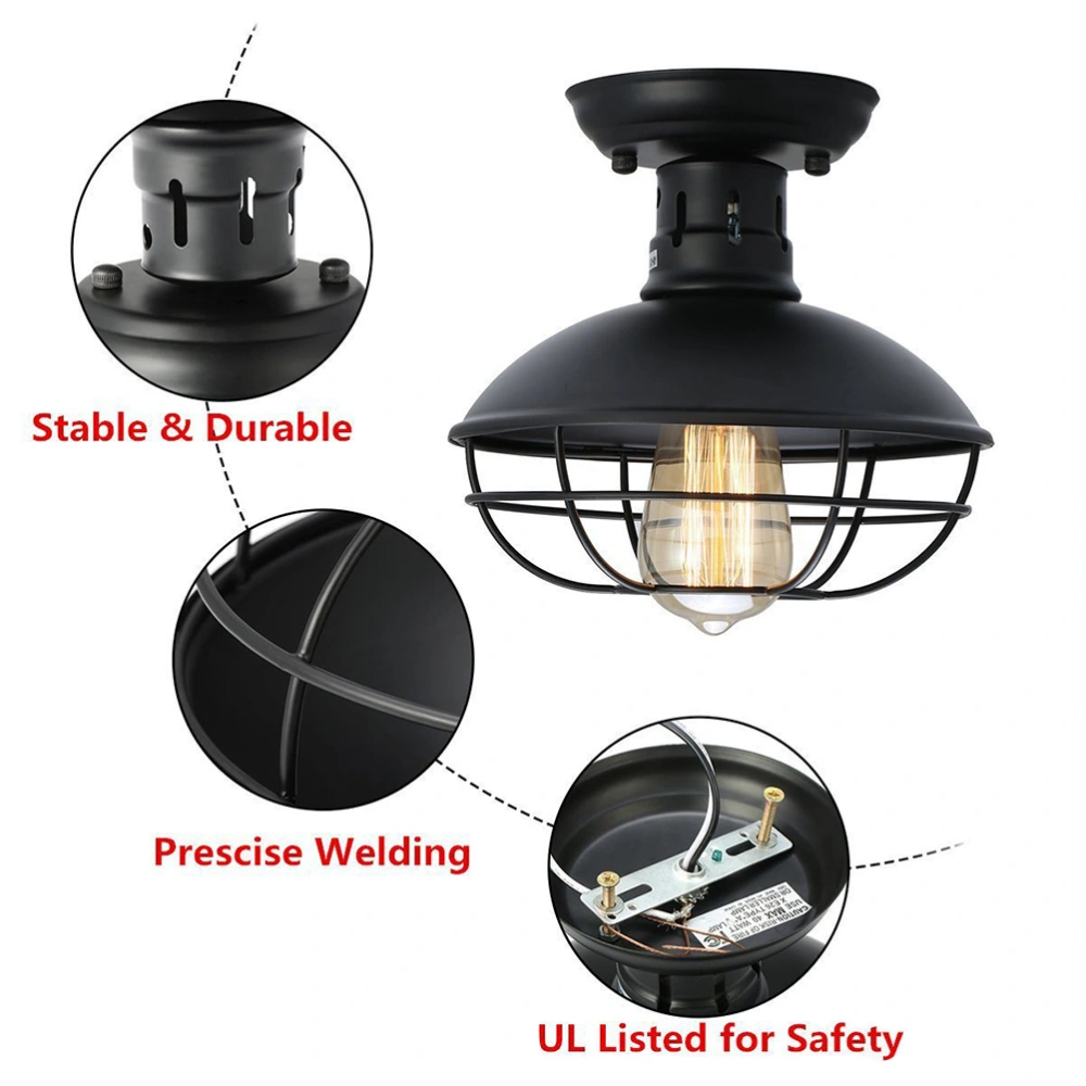 E27 Retro Style Industrial Vintage Style Ceiling Lamp Living Room Aisle Corridor Porch Ceiling Lamp No Bulb Included(Black)