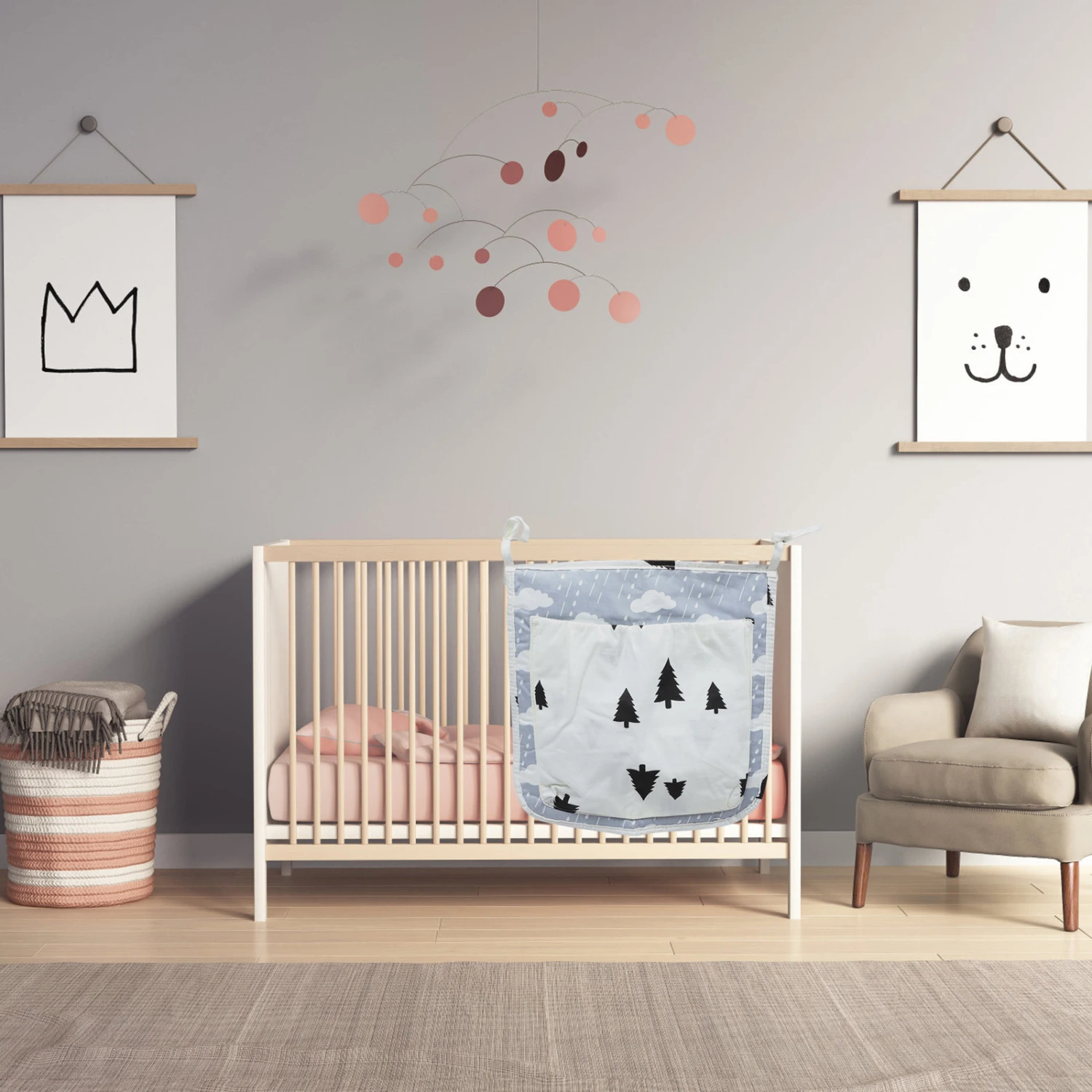 1pc Multifunctional Crib Storage Hanging Bag Pure Cotton Cradle Storage Bag