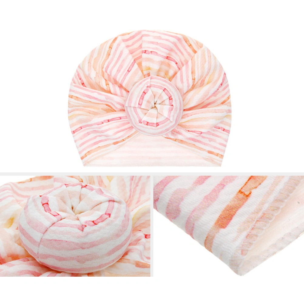 Newborn Headwraps Printing Newborn Turban Lovely Hat Headbands Useful Head Protector for Baby Children（Pink Stripe）