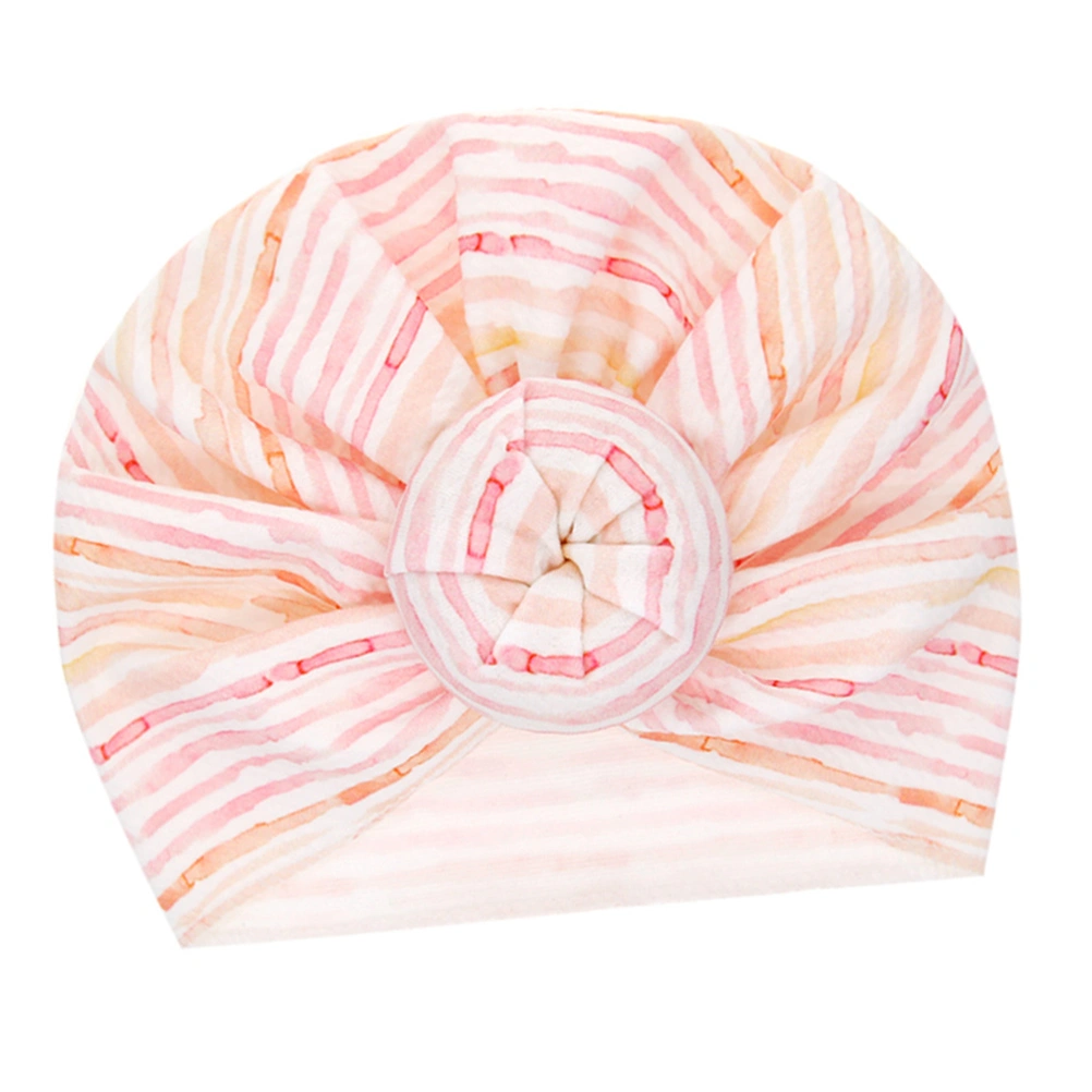 Newborn Headwraps Printing Newborn Turban Lovely Hat Headbands Useful Head Protector for Baby Children（Pink Stripe）