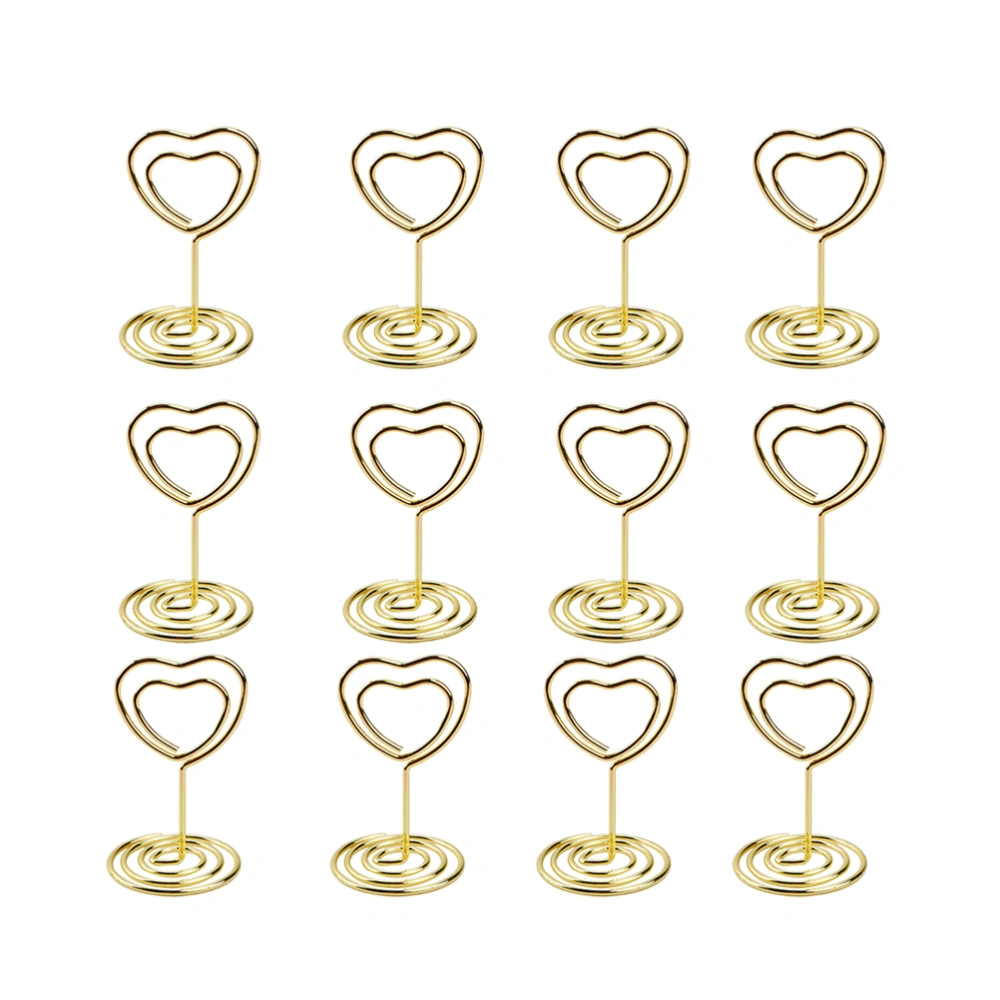 12Pcs Lovely Message Memo Clips Holder Tabletop Metal Photo Holders with Base for Office Home Golden