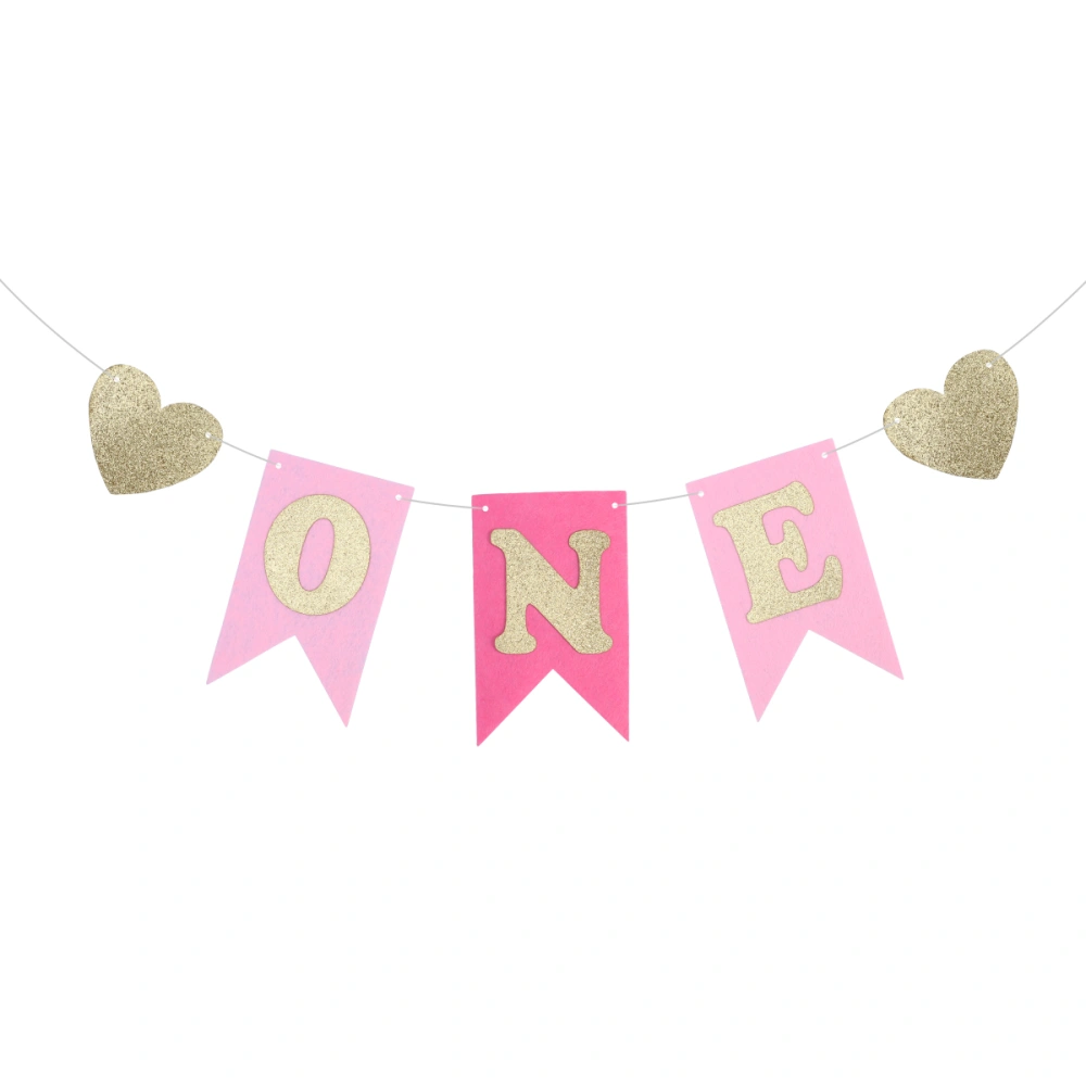 Kids Birthday Banners ONE Bunting Pennant Flag ry Decorations for Baby's Birthday Party(Pink)