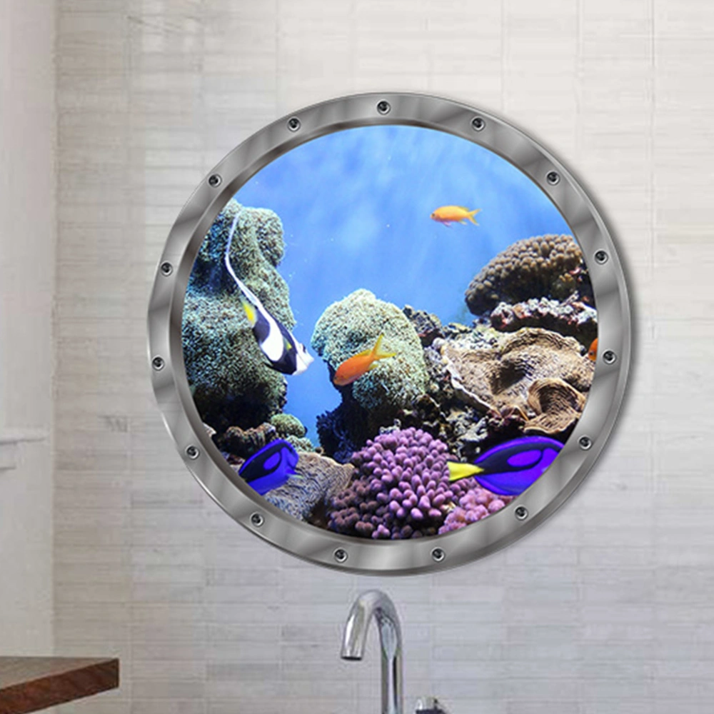 2 Pcs Porthole PVC Sticker Submarine Window 3D Stickers Fish Decorative Wall Stickers for Baby Room Living Room Bedroom Washing Machine- MT1260