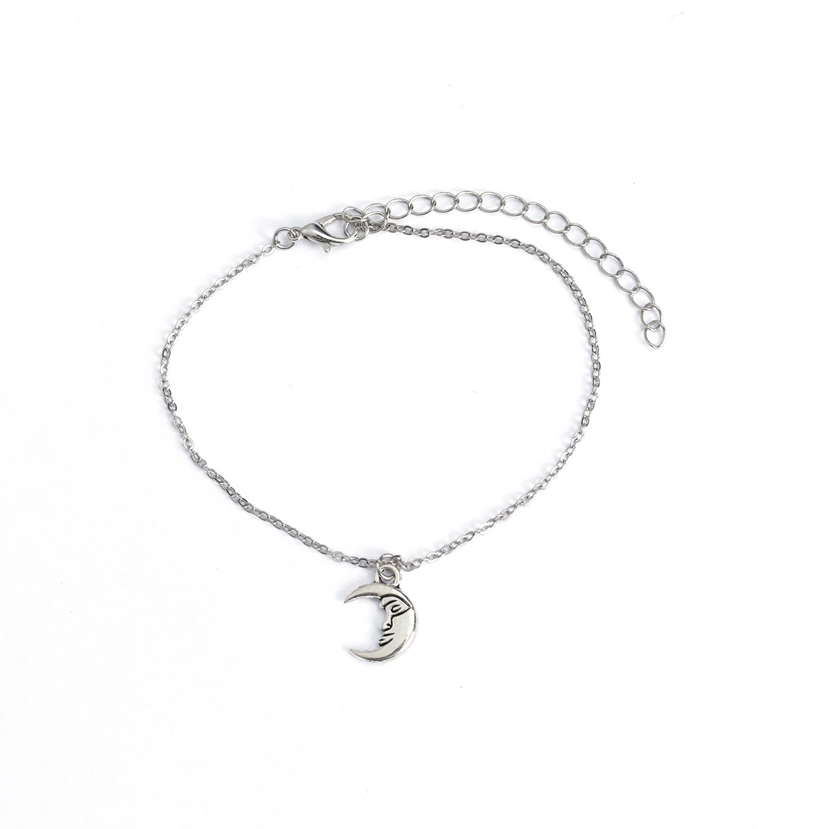 Women Girls Anklet Alloy Plating Moon Shape Beach Ankle Chain Accessories (Antique Silver)