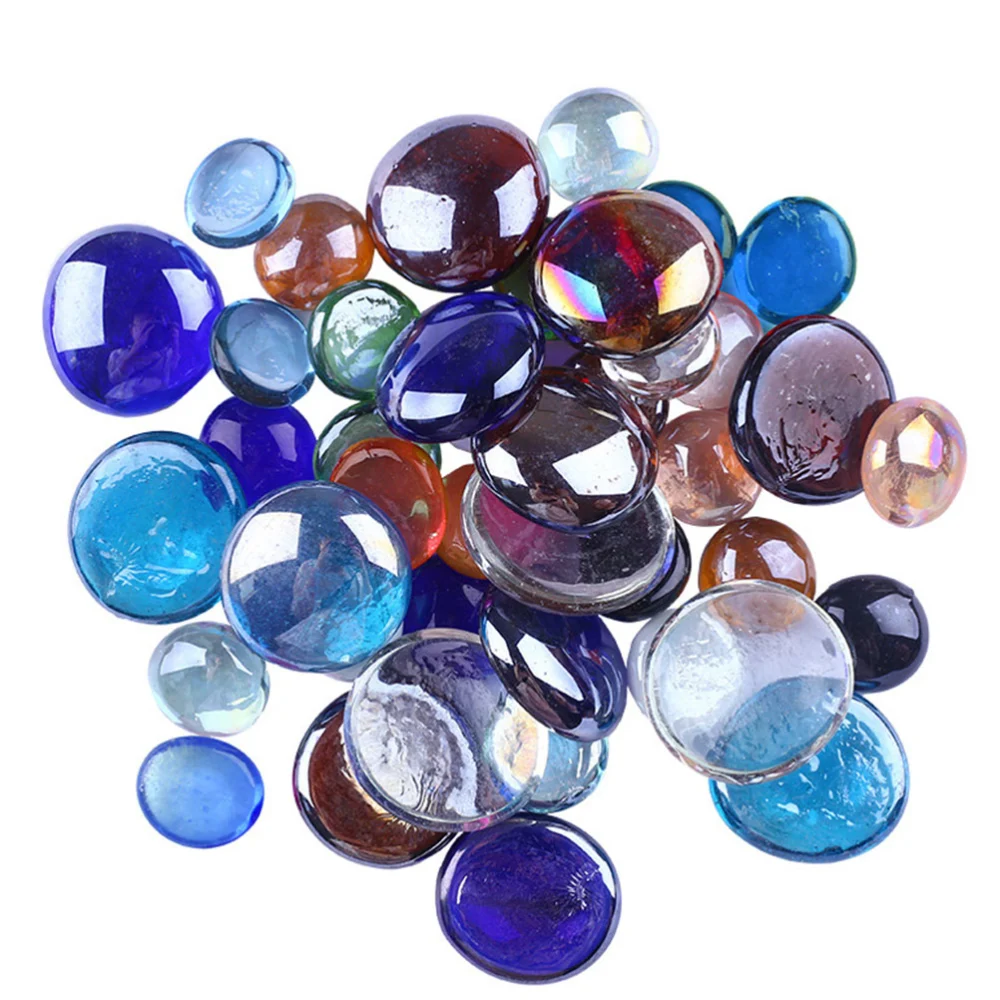 80Pcs Colored Glass Beads Flat Beads Fake Transparent Stone Decoration for Home Office