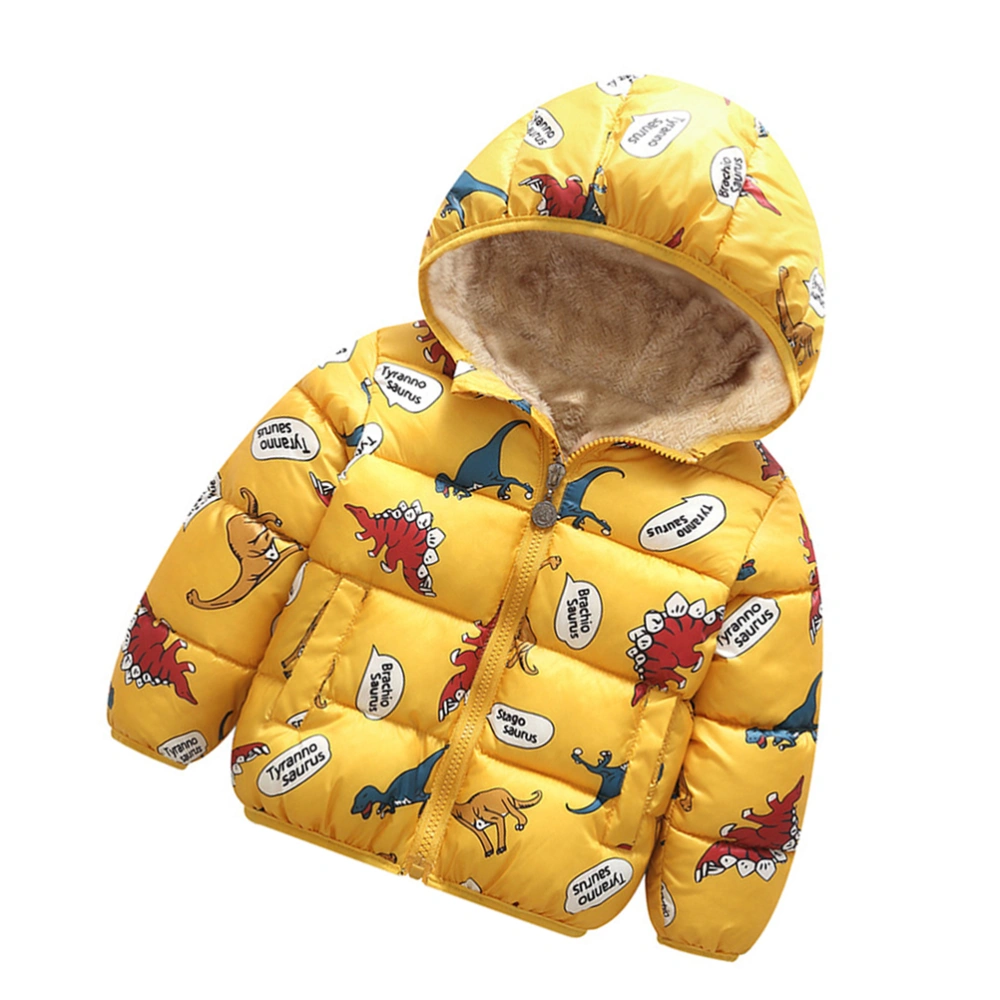 Child Winter Coat Kid Padded Clothes Warm Cotton Cartoon Pattern Kids Short Padded Coat (Yellow, Dinosaur Print, Suitable for Kids Height 110cm)