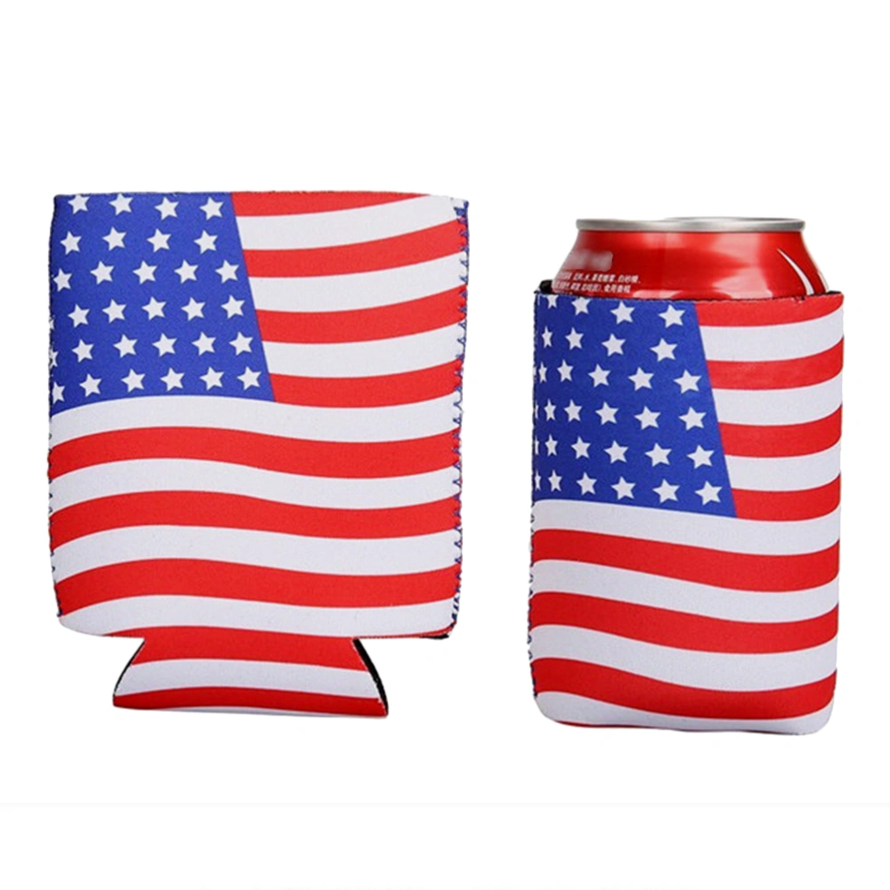 2Pcs American Flag Pattern Ring-Pull Can Warming Cover Beverage Bottle Cover Drinking (Flag Pattern, Star Pattern for Each 1Pc)