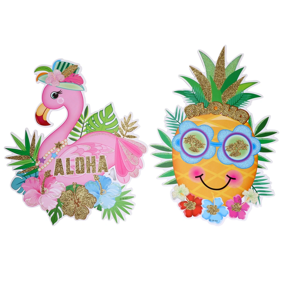 2pcs Hawaiian Holiday Photo Props Decorative Pineapple and Flamingo Paperboard Hanging Ornaments Party Supplies