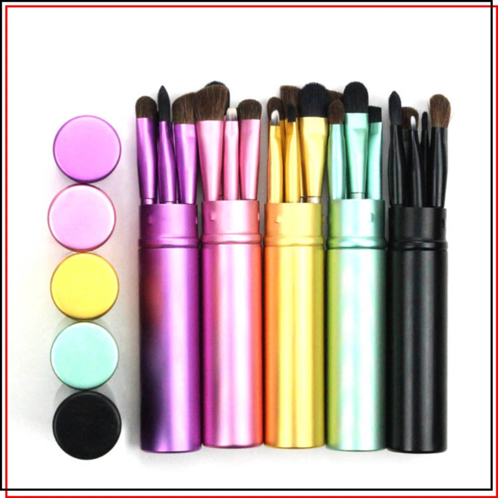 5pcs Portable Makeup Brushes Eyeliner Brush Eye Shadow Brush with Compact Cylindrical Storage Case(Golden)