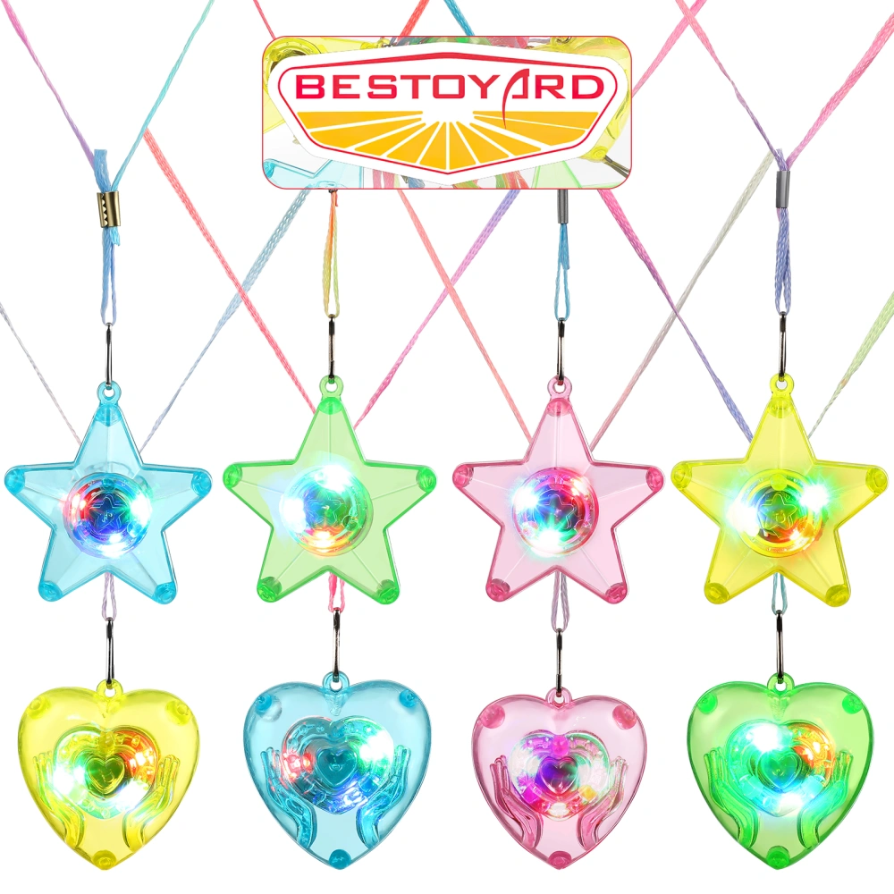 8 Pcs Light-up Necklaces for Kids Adults LED Sparkle Plastic Neck Chains Shining Pendant Necklaces Toys Party Favors