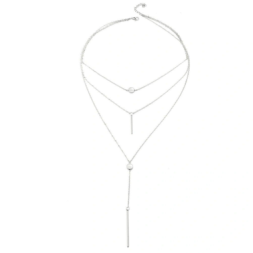 Multilayer Dot & Line Necklace Fashion Long Chain Necklace for Woman Jewelry Decoration (Silver)