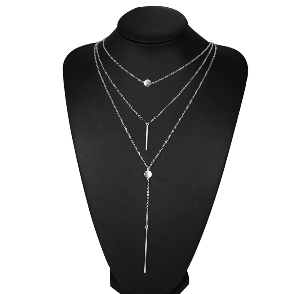 Multilayer Dot & Line Necklace Fashion Long Chain Necklace for Woman Jewelry Decoration (Silver)