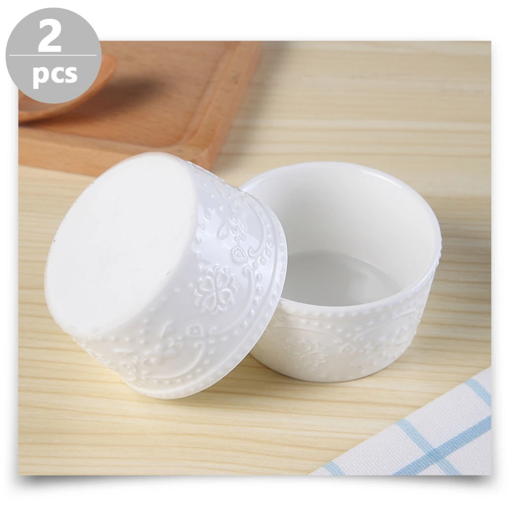 2pcs Ceramic Baking Bowl Kitchen Steamed Egg Bowl Pudding Bowl Kitchen Baking Tool