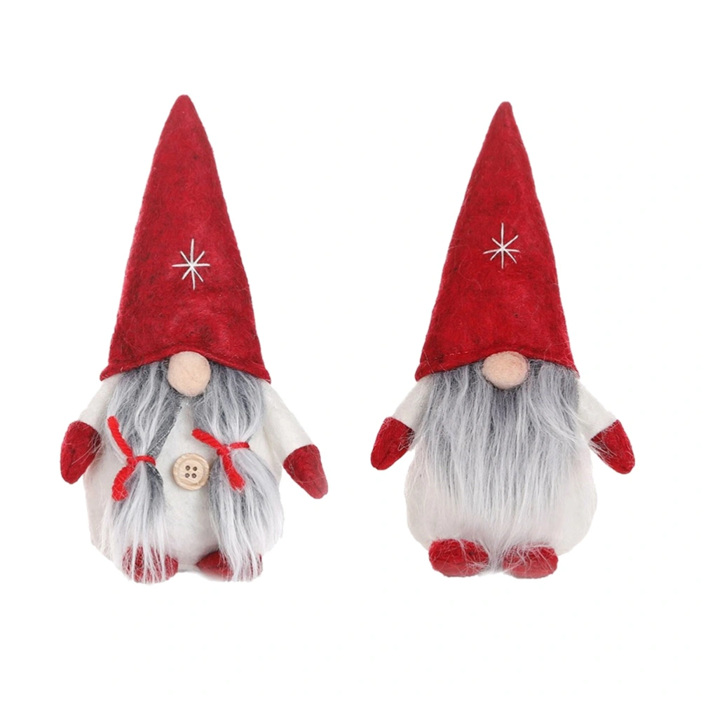 2pcs Christmas Beards Dolls Plush Figurine Toys Cartoon Ornaments Tabletop Decoration for Home Office (Red)