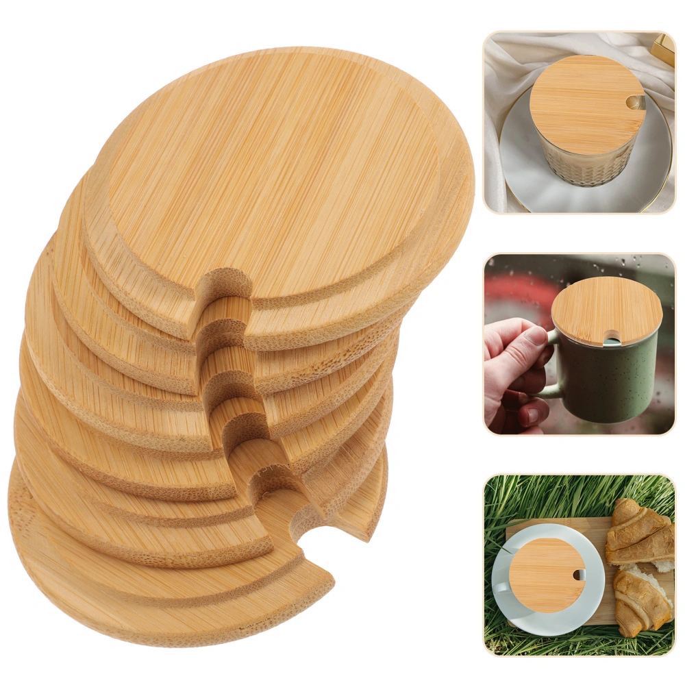 6pcs Dust-proof Water Drinking Cup Covers Spill-proof Cup Cover Wood Cup Lid