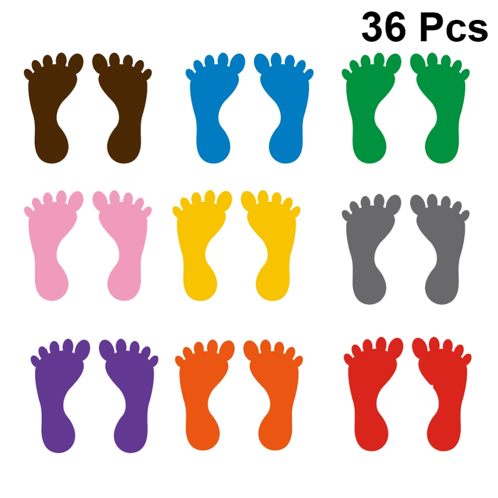 18 Pairs 2 Sizes Kindergarten Footprints Stickers Foot Floor Stickers Waterproof Wear Resistant Floor Bathtub Sticker (Red Yellow Blue Green Pink Orange Deep Purple Coffee Gray)