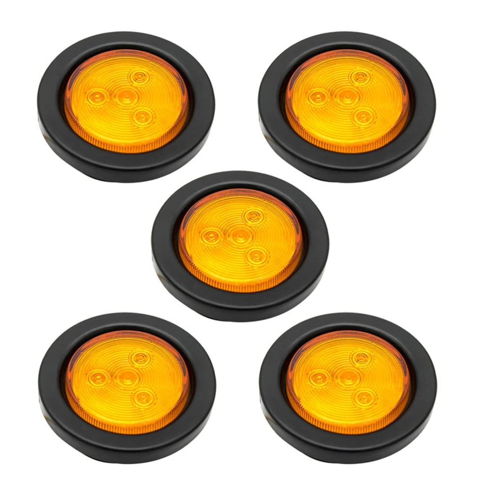 5 PCS 2 inch 12V 4 LEDs Round Side Marker Lights Indicator Lamps for Truck Trailer Caravan (Yellow)