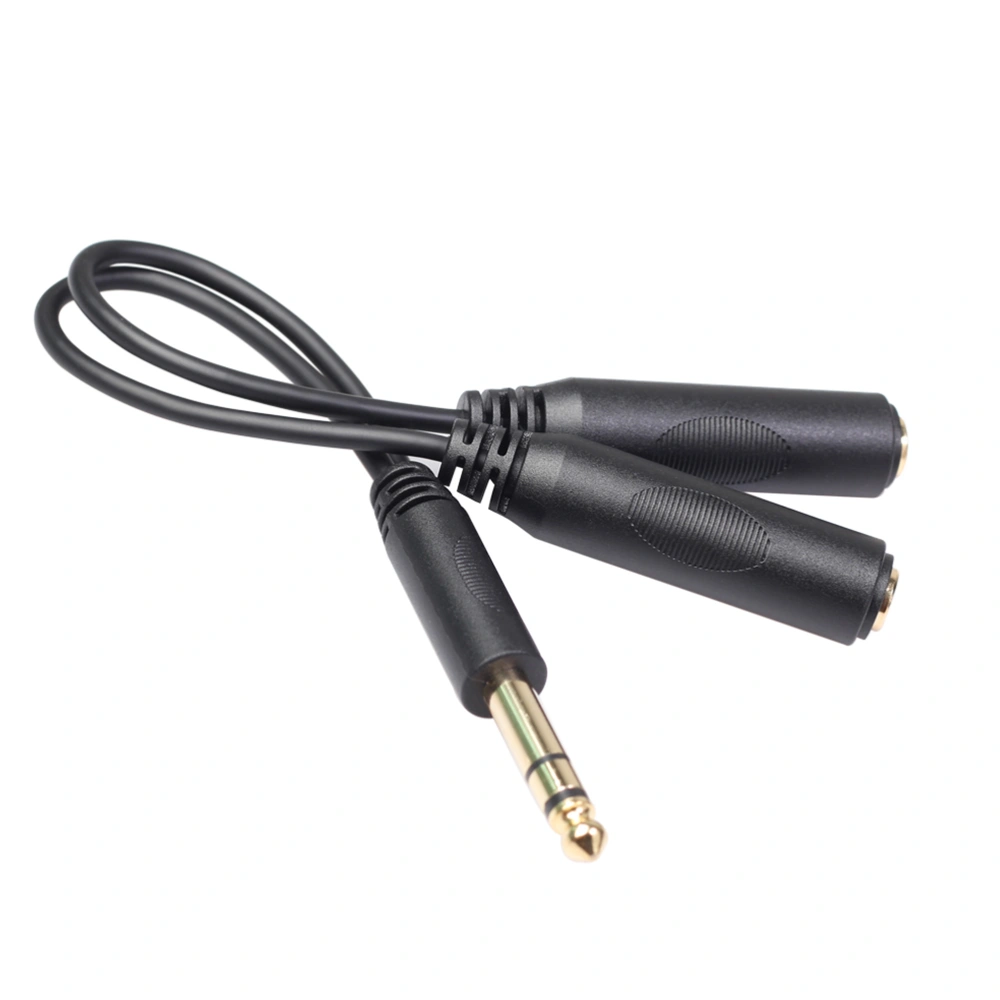 6.35mm Stereo Cable Headphone Earphone Audio Cable Micphone Y Splitter Adapter 1 Male to 2 Female Connected Cord to Laptop (Black)