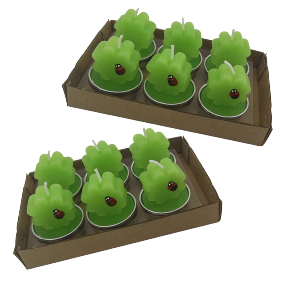 12pcs/2 Boxes Clover with Ladybird Tealight Succulents Candles Decorative Candle for Bedroom Party Wedding