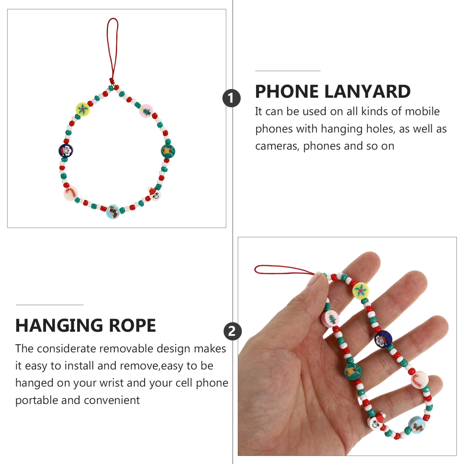 1Pc Santa Claus Phone Lanyard Hand-beaded Phone Pendant Phone Hanging Rope