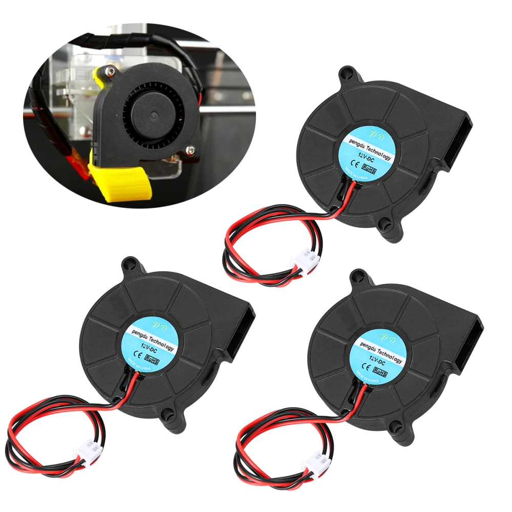 UEETEK 3pcs DC 12V 3D Printer Blowing Fan for Cooling Heatsinks (Black)