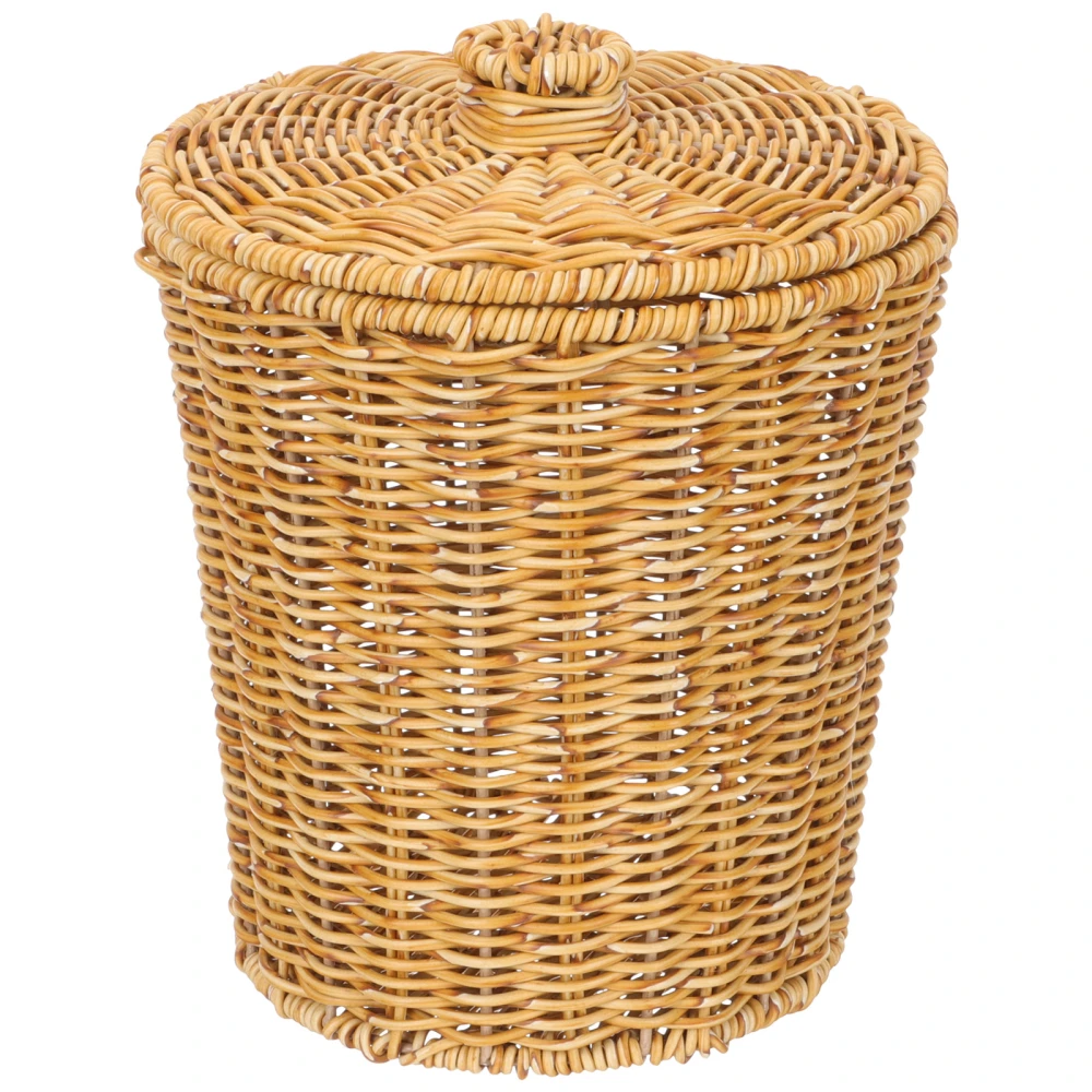 Imitation Rattan Round Woven Basket Bathroom Sundries Storage Basket With Lid