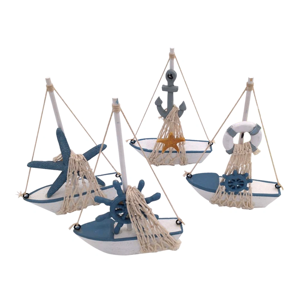 4pcs Sail Boat Adornment Creative Life Buoy Adornment Plain Sailing Ornament Resin Sail Boat Ornament