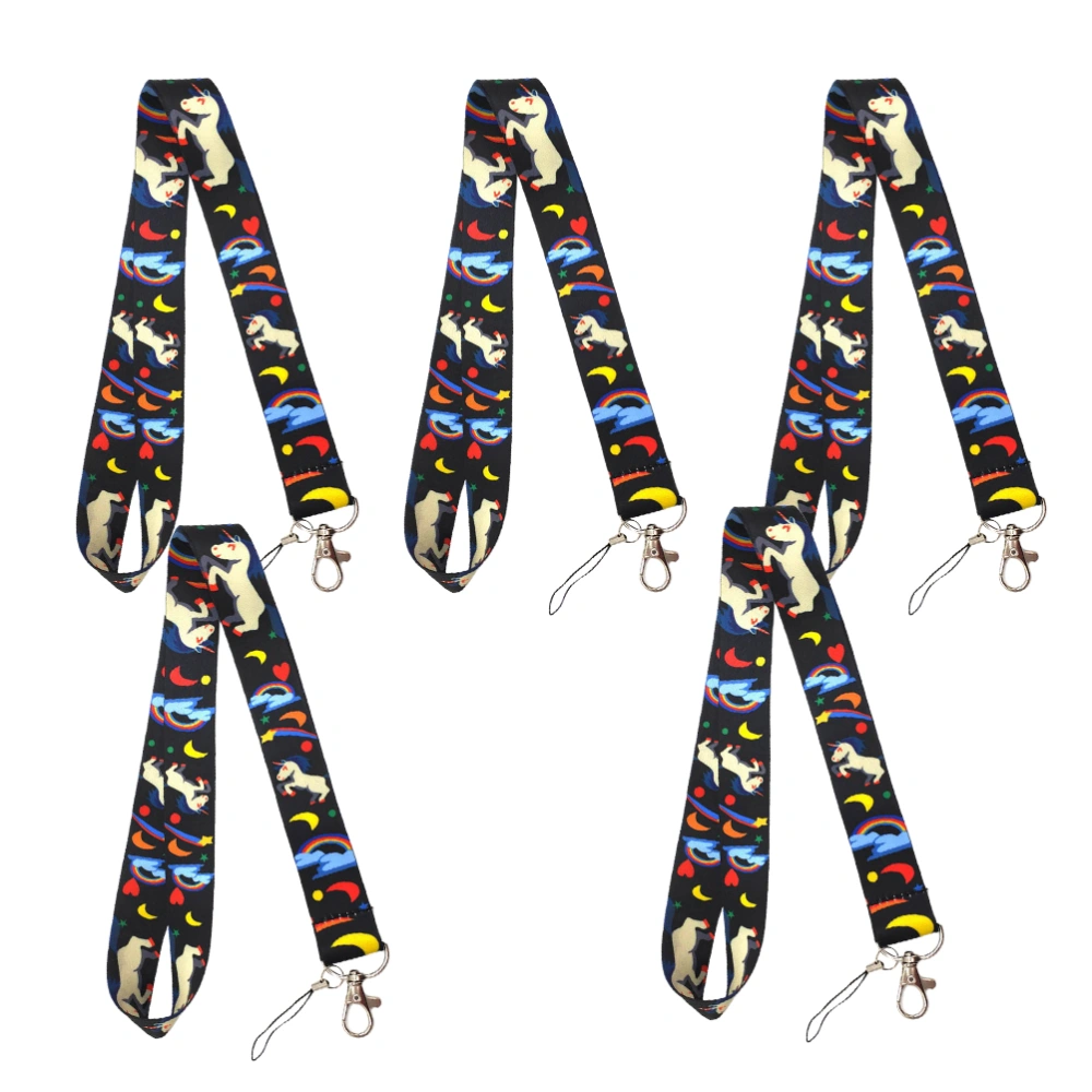 5pcs Phone Neck Hanging Strap Instant Camera Chain Cartoon Unicorn Phone Lanyard Rope (Black)