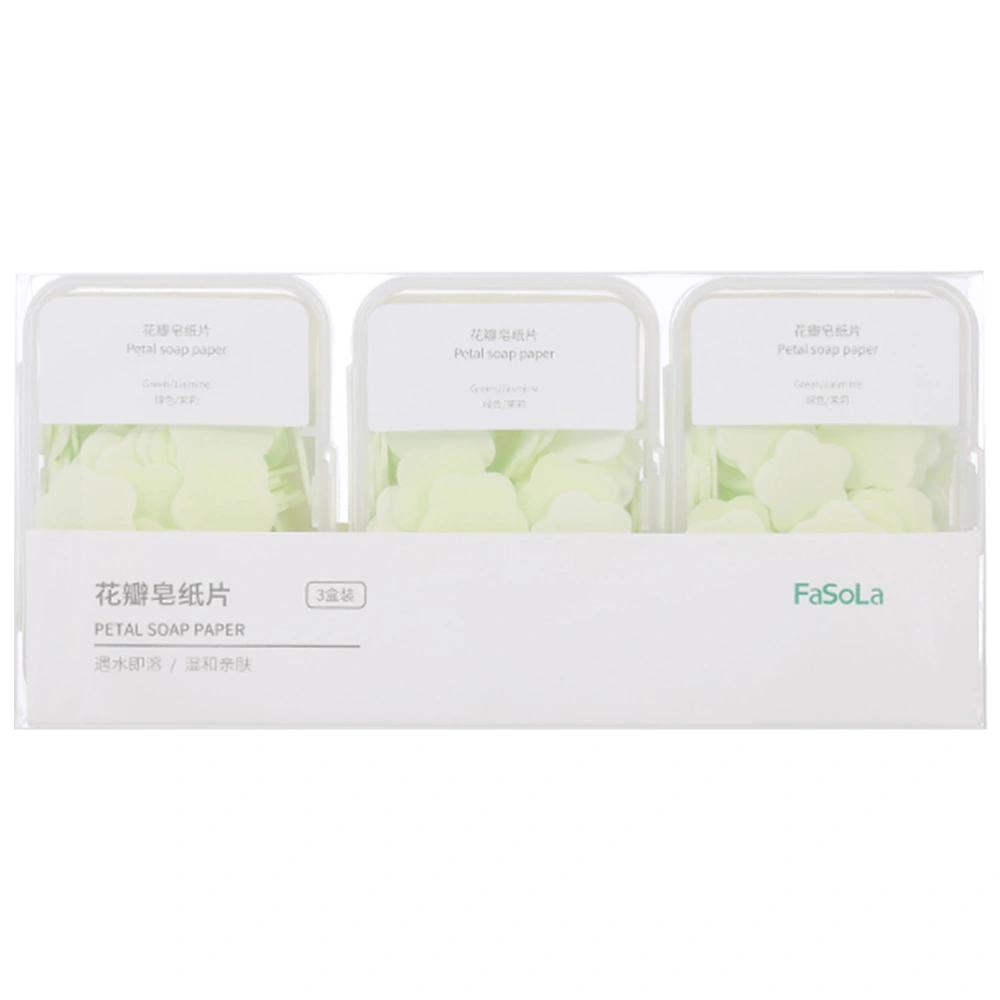 3 Boxes of Disposable Soap Sheets Flower Shaped Portable Hand Washing Soap Paper Soap Flakes for Home Outdoor Travel (Green)