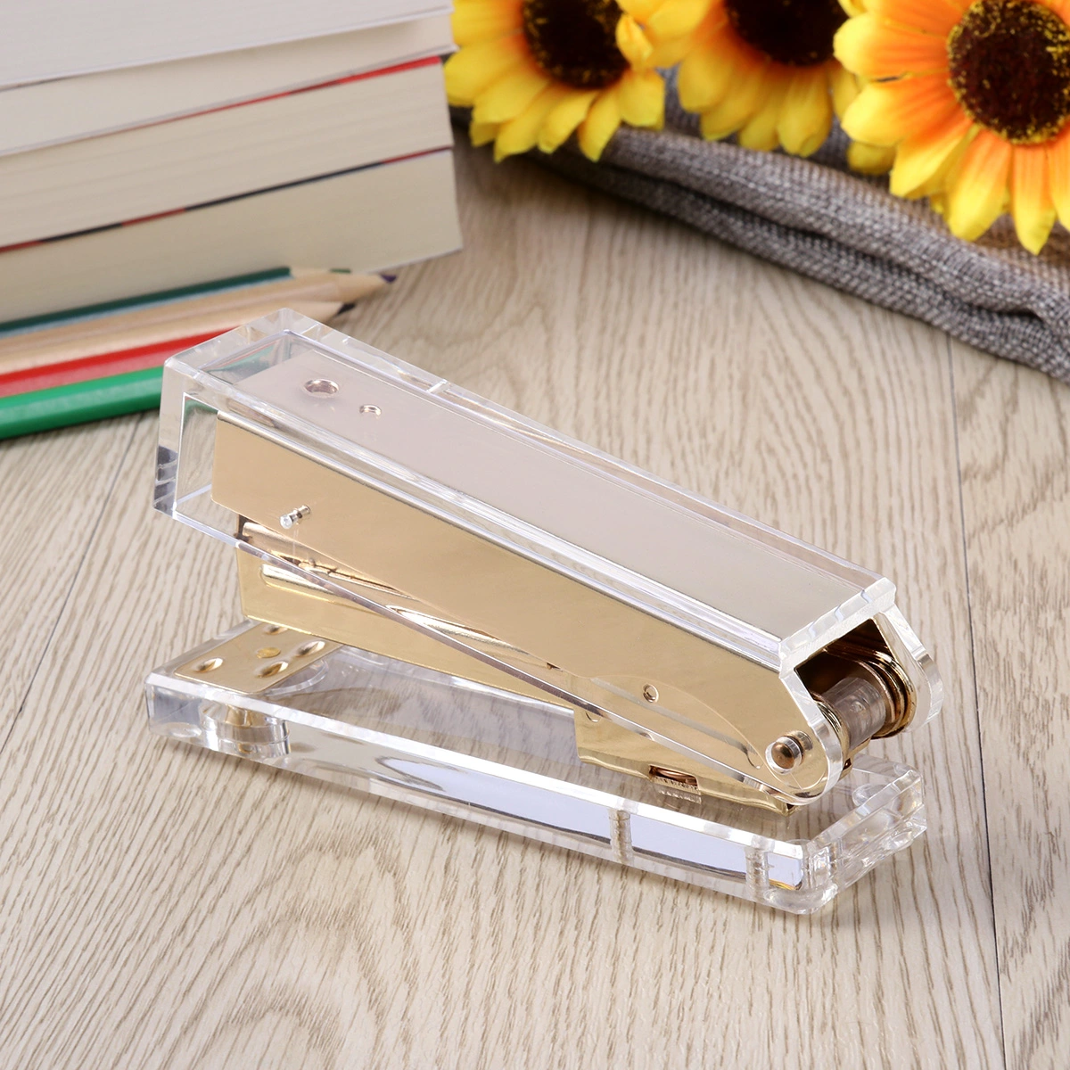 Acrylic Gold Desktop Staplers Classic Modern Design to Brighten Up Your Desk Elegant Office Desk Accessory