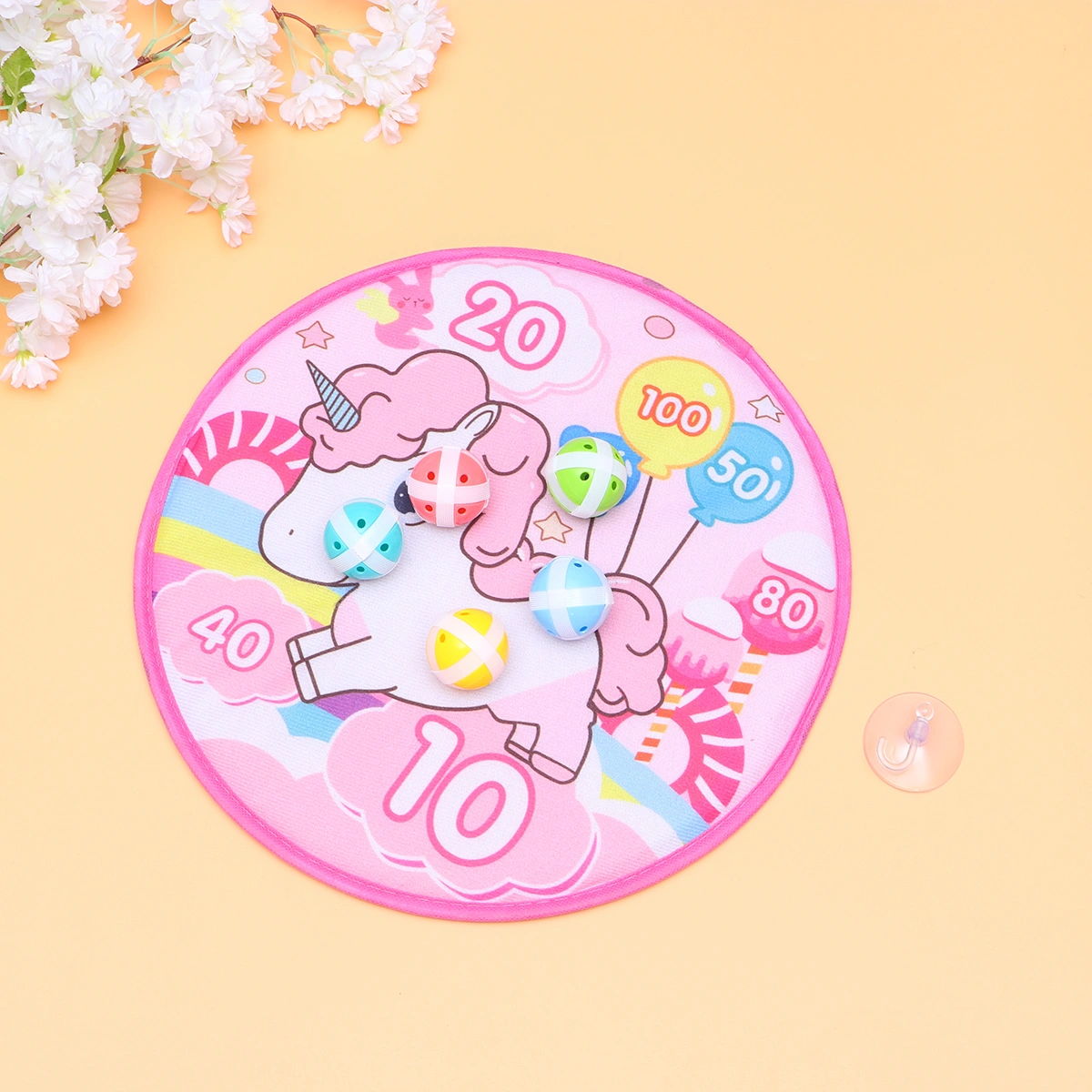 1 Set of Sucker Ball Target Kids Shooting Sticky Target Toy Cartoon Round Cloth Dart Board Toy Assorted Color (02)