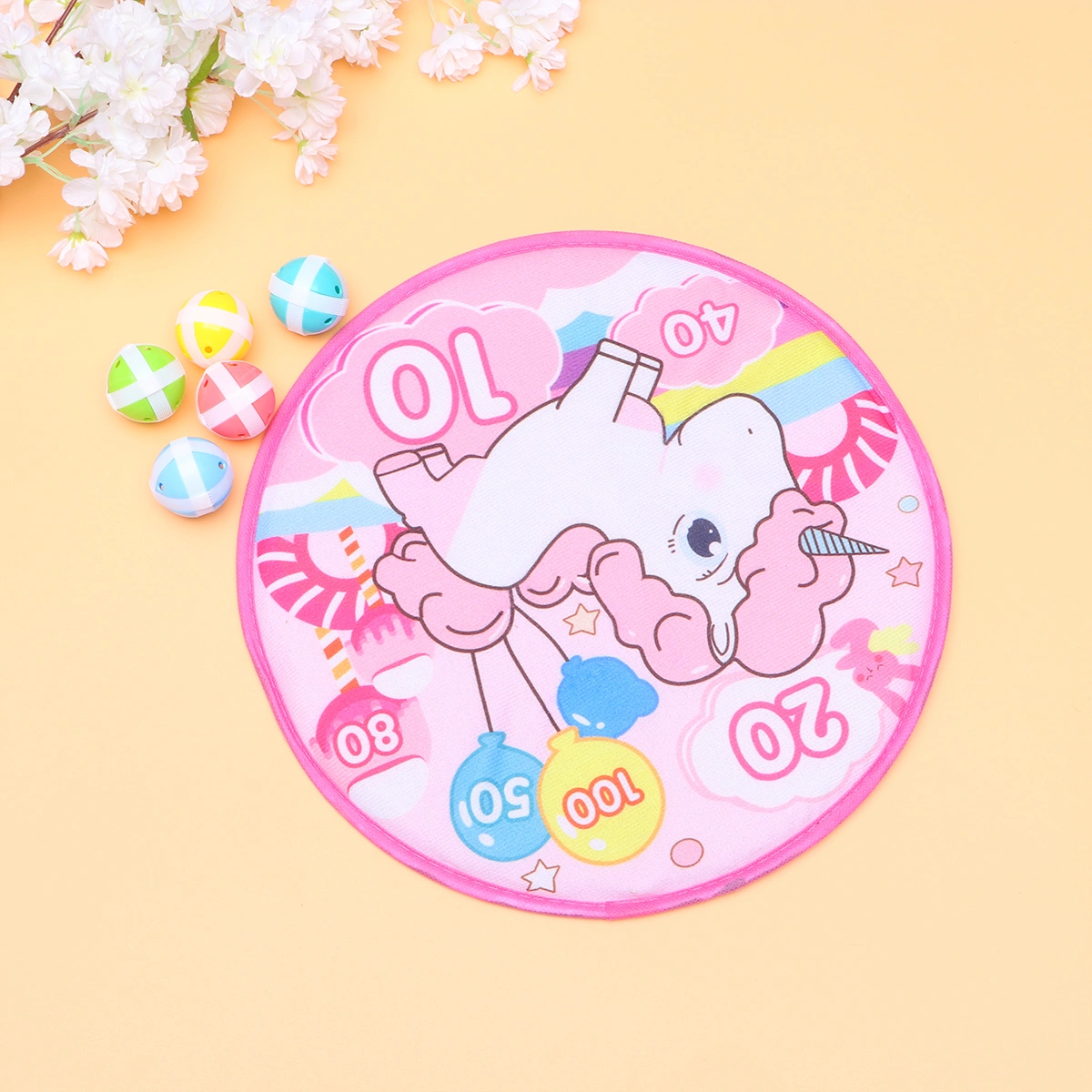 1 Set of Sucker Ball Target Kids Shooting Sticky Target Toy Cartoon Round Cloth Dart Board Toy Assorted Color (02)
