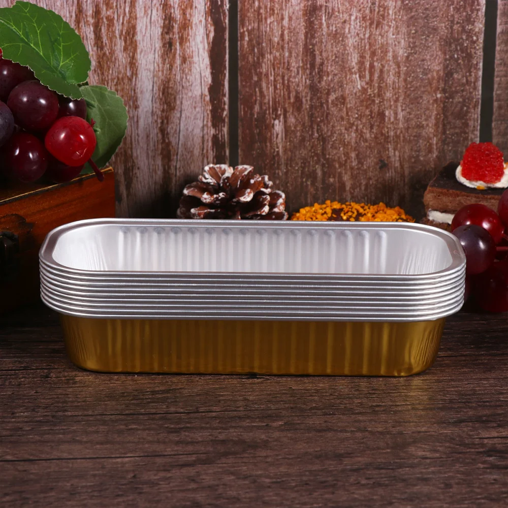 10pcs 200ml Rectangular Aluminum Foil Baking Boxes Disposable Dessert Mold Baking Pans Bakeware (Golden)