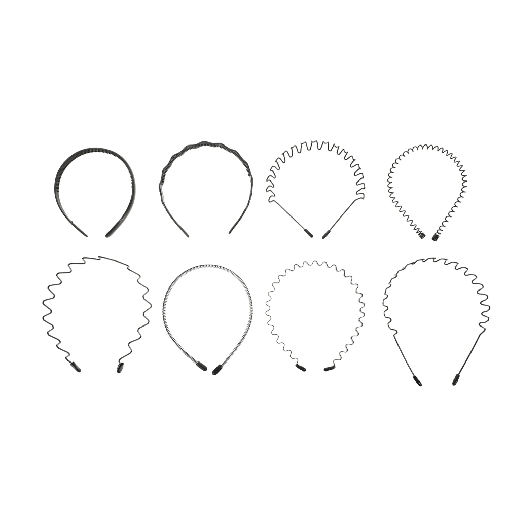 8Pcs Metal Male Hairstyling Hairbands Multi-function Wavy Spring Sports Headbands for Men